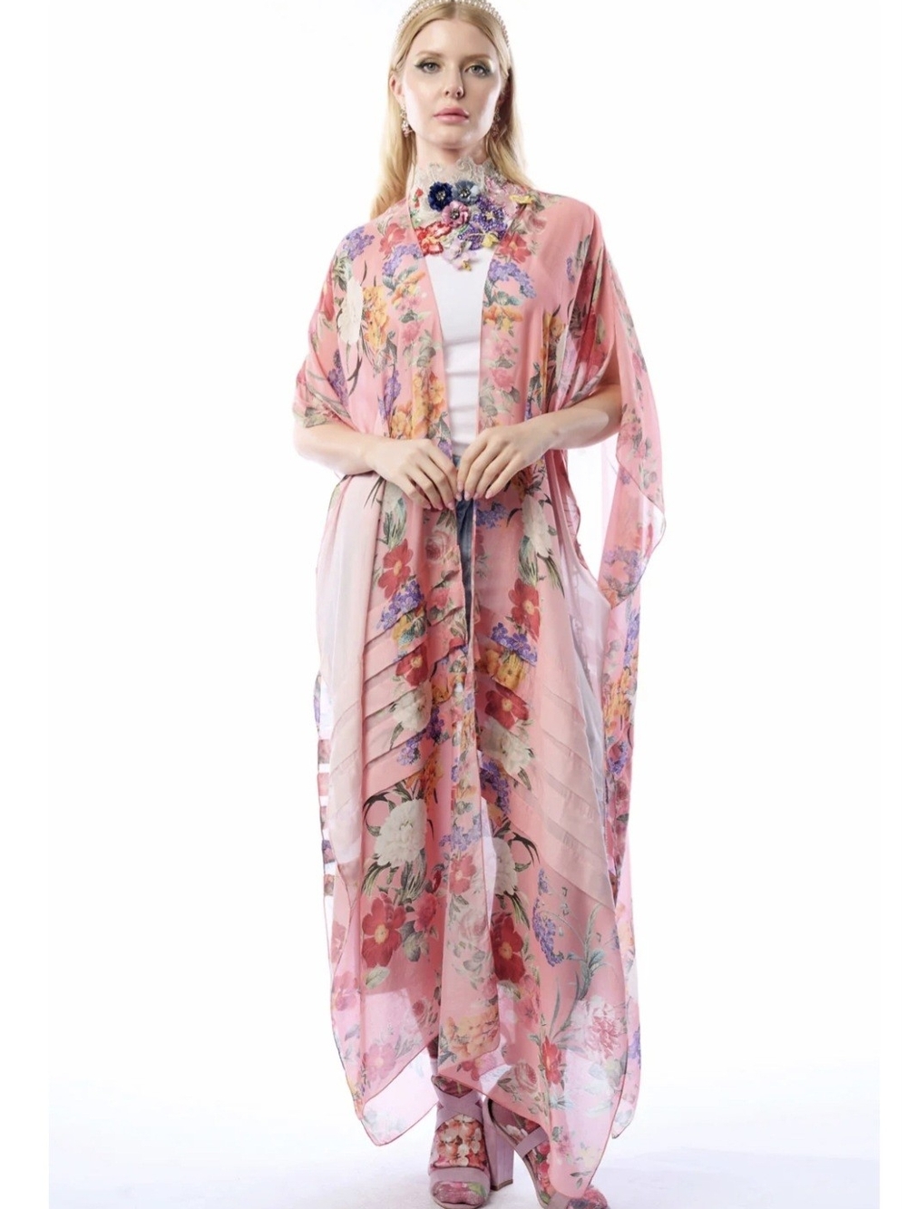 NWT ARATTA Pink Floral Sheer Kimono Robe One Size $207 Retail!!